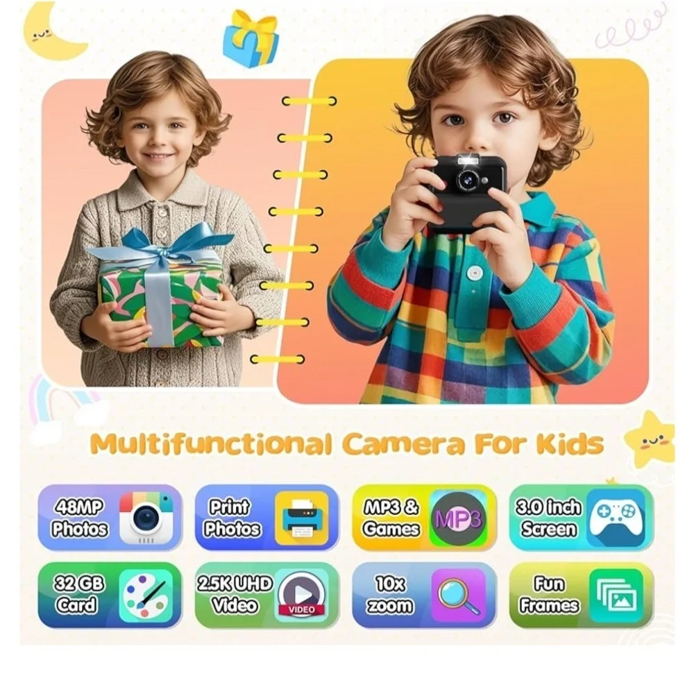 CAMCLID Kids Camera Instant Print, 3,0 Inch/48MP Instant Camera for Kids(Black)